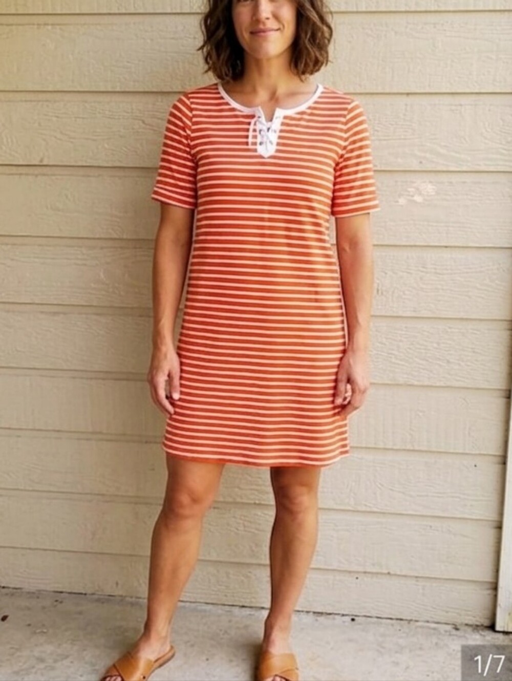 Old Navy White and Orange Striped t-shirt dress XL